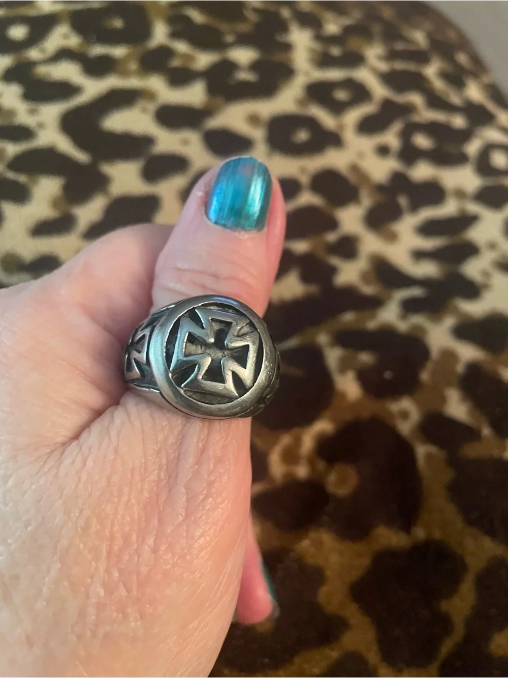 Stainless steel Maltese Cross Signet Ring - Blackened Finish Sz 11.5